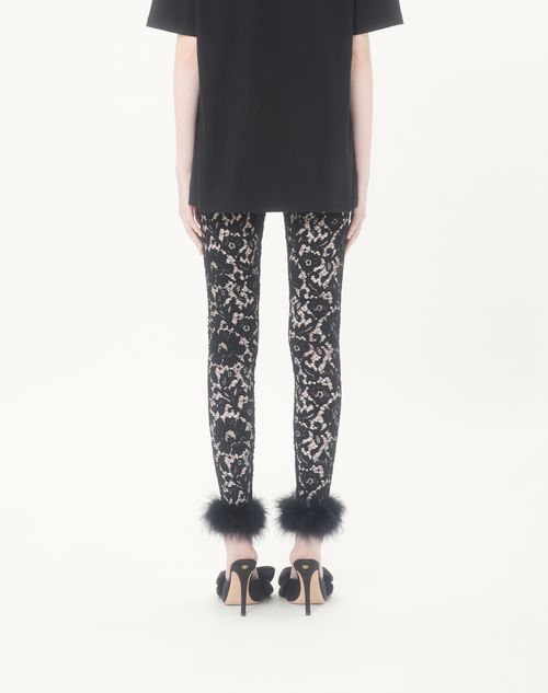 Valentino - Lace Leggings With Feathers - Black - Woman - Trousers And Shorts